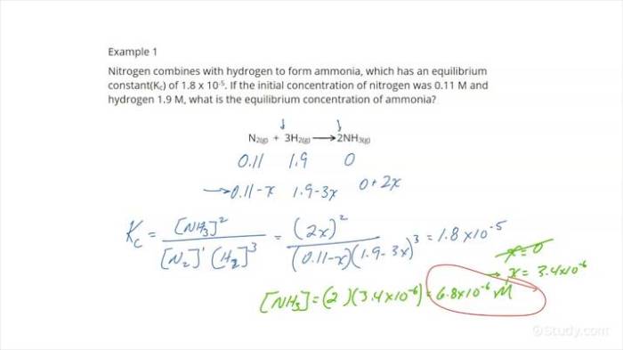 Equilibrium concentrations calculating